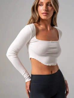 Bow Ribbed Long Sleeve Crop