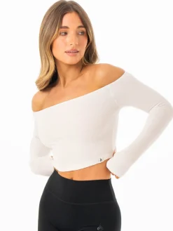 Ribbed Off Shoulder Long Sleeve Top