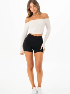 Ribbed Off Shoulder Long Sleeve Top