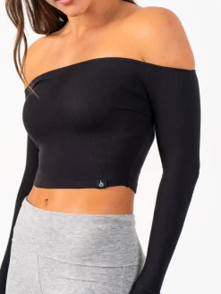 Ribbed Off Shoulder Long Sleeve Top